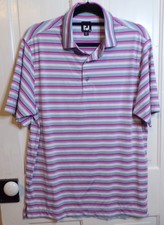 Footjoy FJ Polo Shirt Mens Medium Pink Striped Golf Performance Short Sleeve