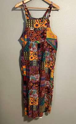 Patchwork Overall Jumpsuit Womens Medium Multicolor Wide Leg Boho Hippie Artsy