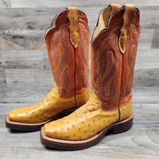 Justin Teckno Crepe Full Quill Ostrich Square Toe Boots 7.5B - Read Description 