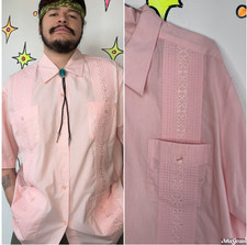 Pastel Pink Guayabera Shirt  Latin Cuban Classic Button-Up Haband Style   XL