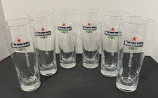 6 Vintage Heineken Red Star Logo Pint Tall Beer Glasses 6.5”H