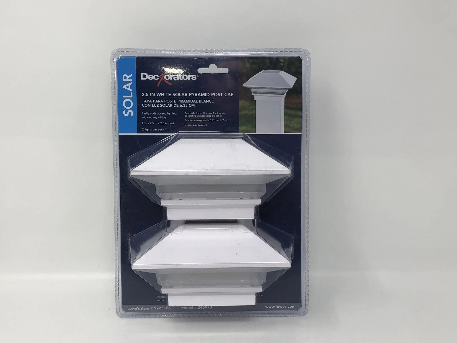 Decorators 2.5" White Solar Pyramid Post Cap 2pk