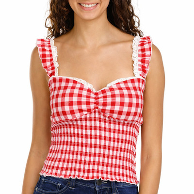 Jolie & Joy Red Gingham Milkmaid Crop Top Smocked Cottagecore Picnic Large NWT