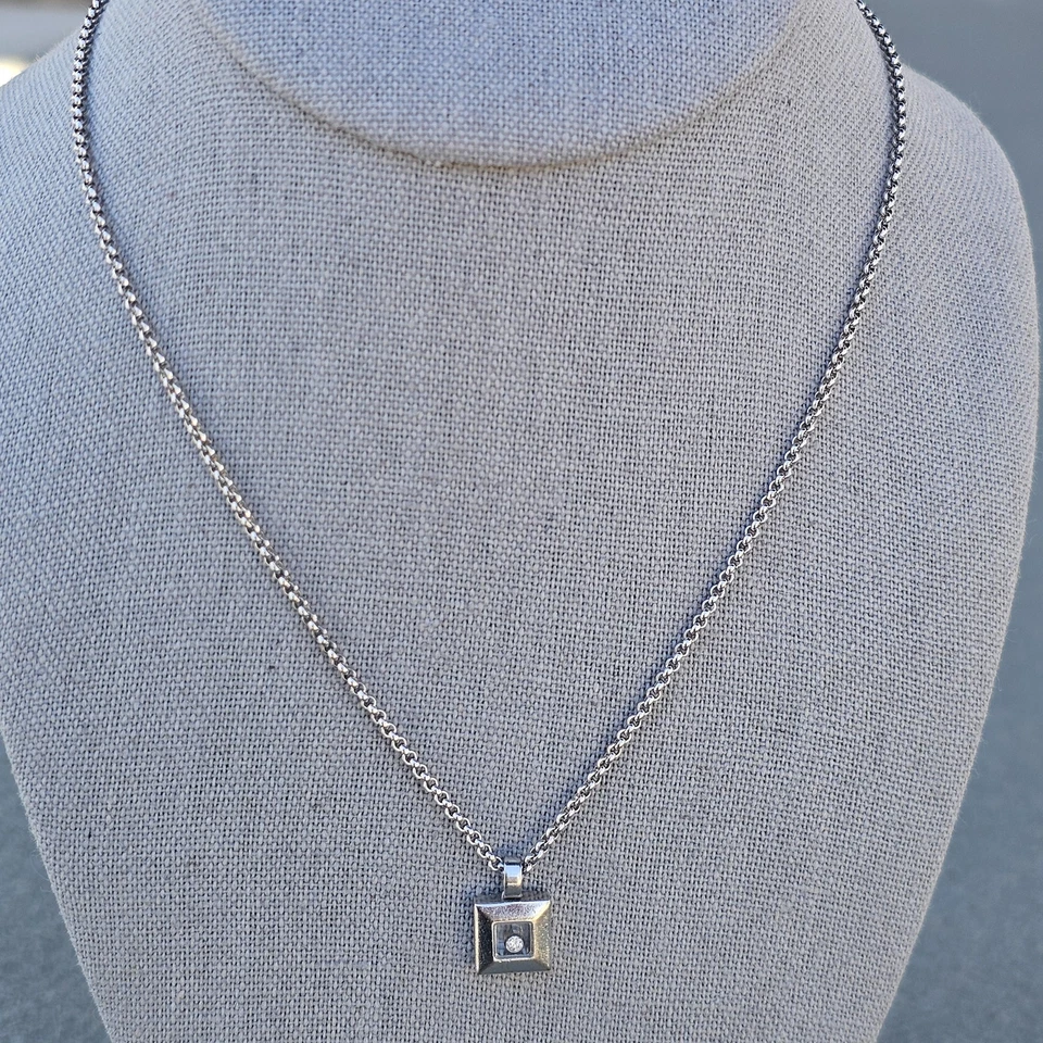 Chopard Happy Diamond Square Pendant 18k White Gold 16.5" Chain - Image 2 of 4
