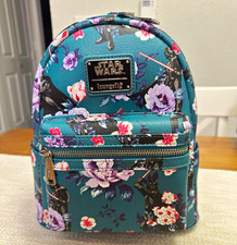 Loungefly Star Wars Darth Vader Floral Teal Mini Backpack Faux Leather Zip
