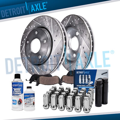 12.4'' REAR Drilled Rotors Brake Pads +24pc Lug Nuts w/keys for Malibu Impala XTS