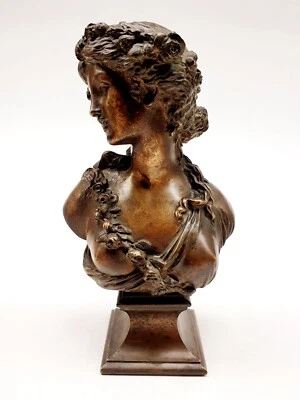 Joseph Charles Marin Fonderie Delafontaine Sculpture Buste Jeune Femme Bronze - Photo 1/4