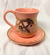DAYSPRING CARDS TRADITIONAL CUP & SAUCER PEACH PINK GOLD LACE DESIGN 1 TIMOTHY