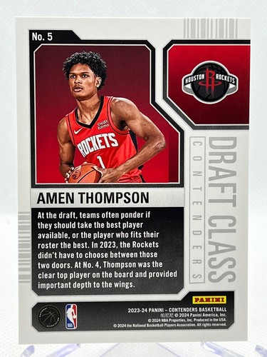 AMEN THOMPSON RC 2023-24 Panini Contenders Basketball #5 Draft Class Insert - Picture 2 of 2