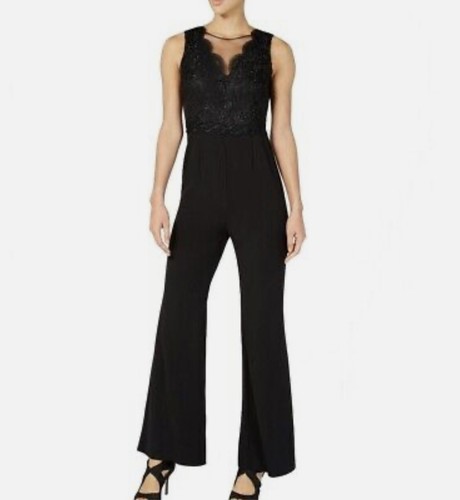 New ADRIANNA PAPELL Womens Black Sleeveless Evening Wide Leg Jumpsuit 22W Mesh