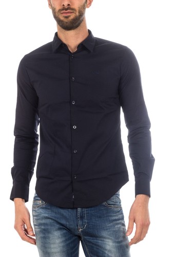 Camicie Casual Uomo | Camicia slim fit in interlock di cotone Nero |  Giorgio Armani — Field and Swamp