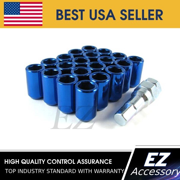 Blue Closed End 6 Spline Lug Nuts (12x1.25 Thread) - Set Of 20 With Key For Tuner Wheels