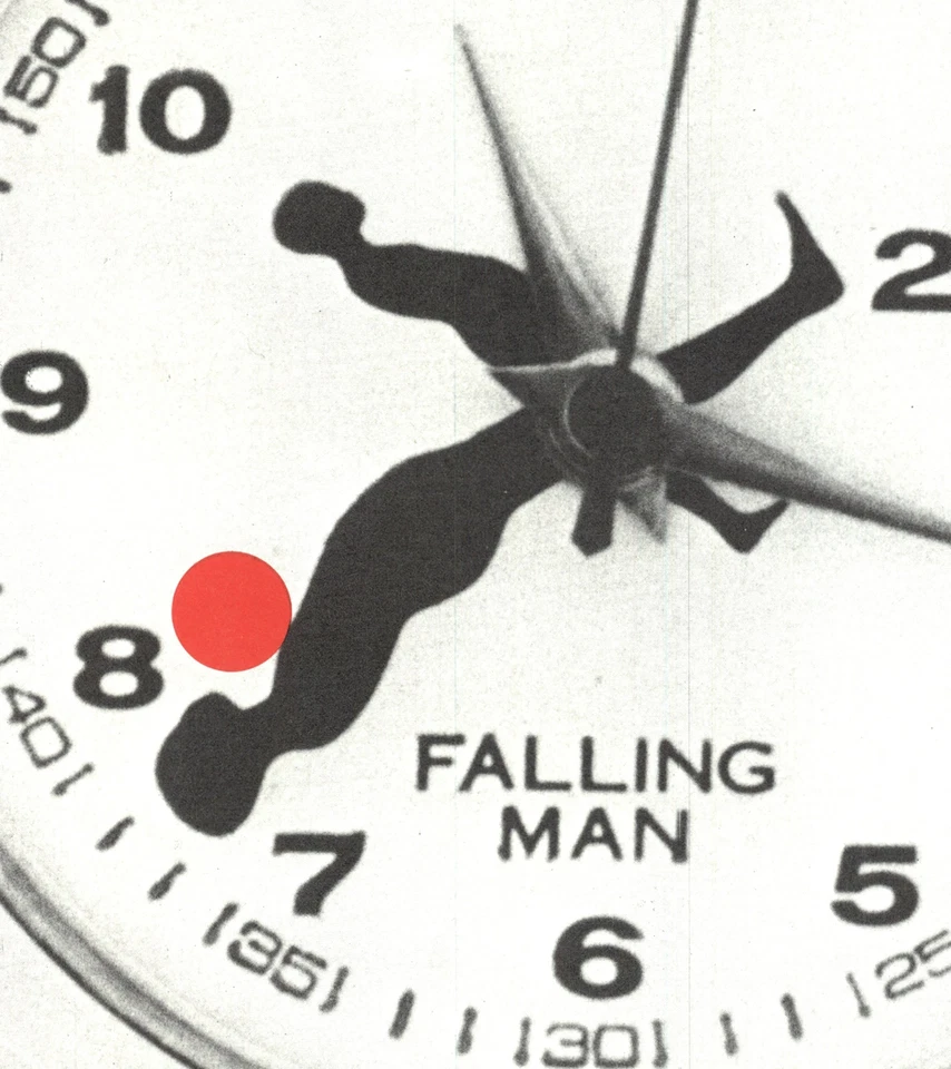 Reloj ERNEST TROVA Falling Man 24.25" x 20" Litografía 1985 Pop Art Marrón, Blanco Foto 3 de 4