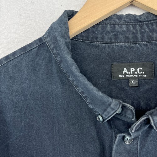 APC Shirt Mens XL RUE MADAME PARIS Denim Button Up Long Sleeve Cotton Wash Black - Picture 9 of 15