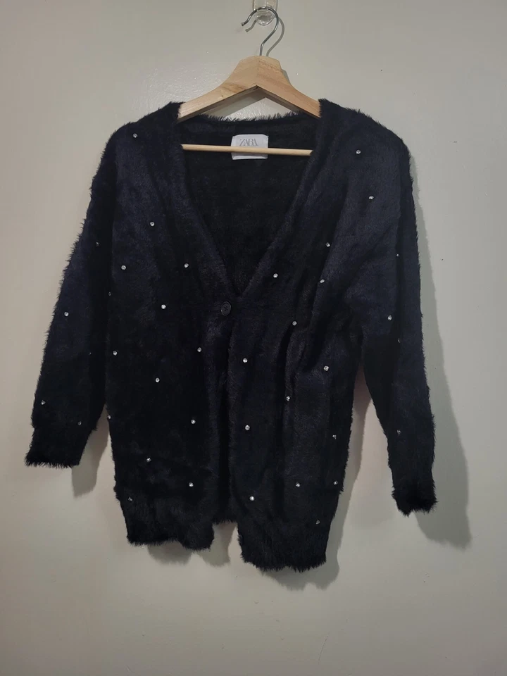 Cárdigan Suéter ZARA Colección Invierno Niñas Piel Sintética Negro 9-10 Años Estrás Foto 2 de 4