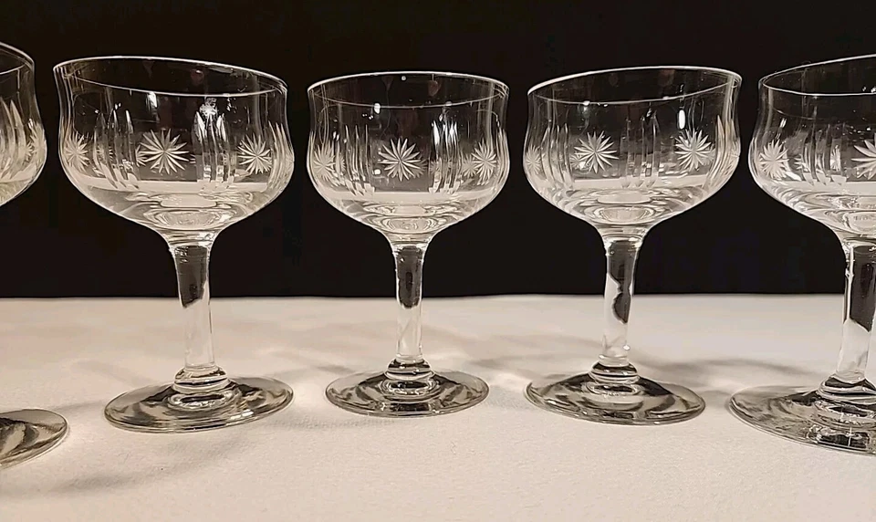Set Of 6 Cordial Liquor Crystal Cut Stemmed Glasses Vintage 1920's - Image 3 of 4