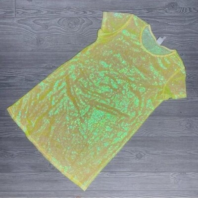 Sequin Lucy in the sky midi dress / long shirt / yellow holographic sequin  dress | eBay