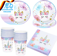 Bikasun Einhorn Partygeschirr Set, 16 GäSte Einhorn Teller Set, Einhorn Geburtst