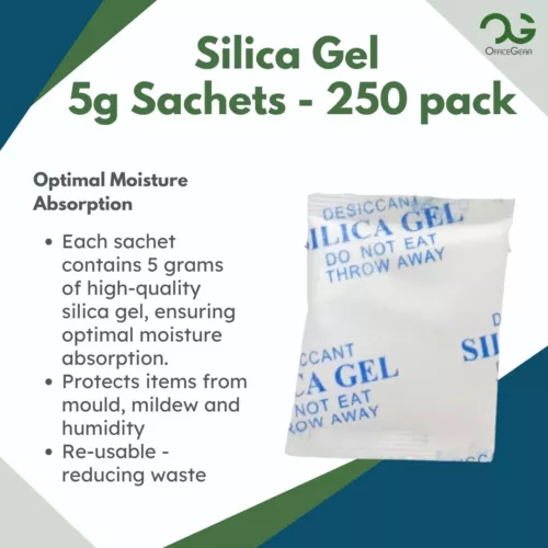 OfficeGear Silica Gel 5 gram (250pc) Moisture Absorption, Dessicant, Dehumidify