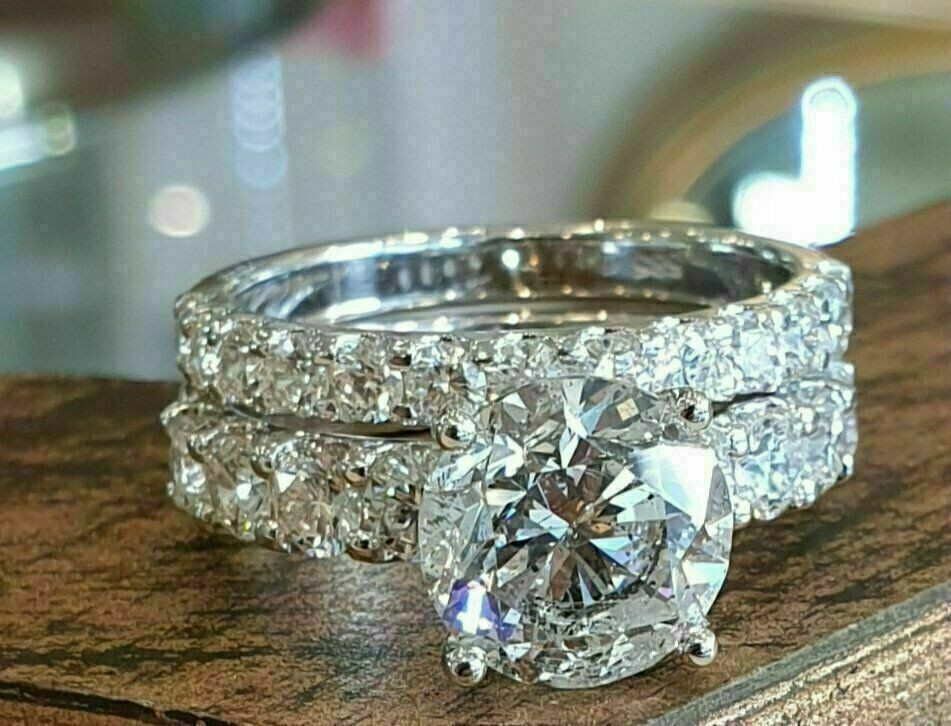 2.90Ct Lab-Created Round Cut Diamond Wedding Bridal Ring Set 14K White ...