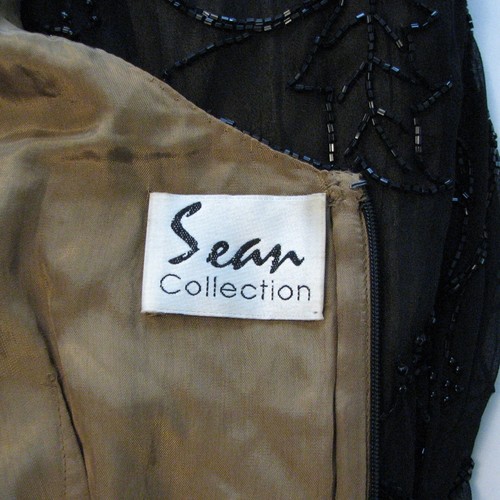 Sean Collection Gown Dress Fully Beaded Black Silk Lined in Gold Formal Large - Picture 6 of 10