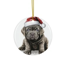 Hanging Ceramic Christmas Tree Ornament - Neapolitan Mastiff Puppy Drawing