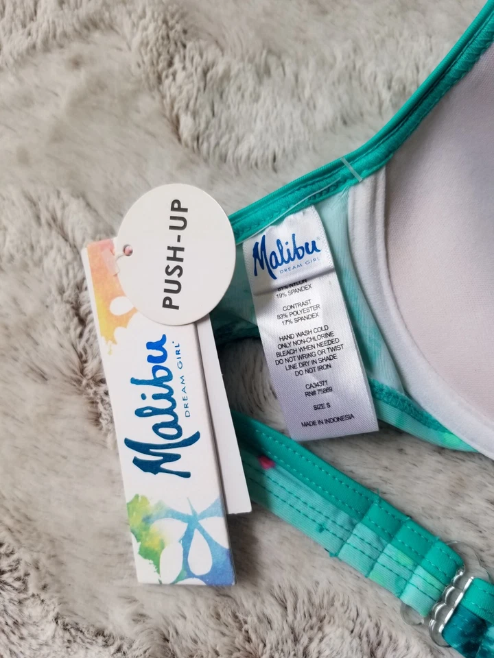 Malibu Dream Girl Teal Green Bikini Top Push up Size Small NWT - Imagem 4 de 4
