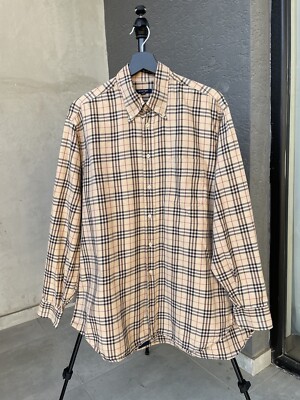 Burberry Shirt Nova Check Button Up Mens Size 42 Made In France