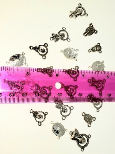 Small Rosary Centerpieces Mixed Lot of 20 Pewter SP Medallions from Chapel Italy - Picture 3 of 4