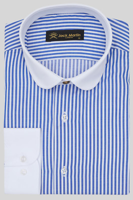 Jack Martin Mens Stripe Club Collar Long Sleeve Vintage Dress Shirts For Men