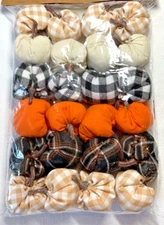 Mud Pie Mini Pumpkins (24) CLOTH BLACK CHECK ORANGE TAN CHECK CREAM 2.5 X 2 NIP