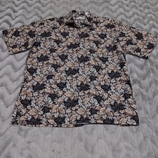 Campia Moda Mens Size L Tan Leaf Short Sleeve Hawaiian Button Up Shirt