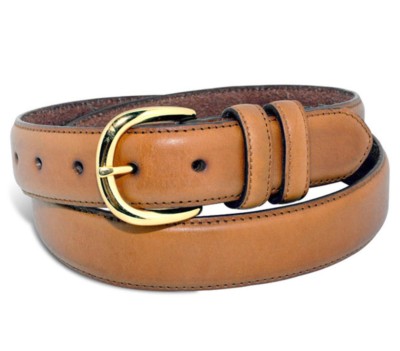 7903- Men's Caramel Double Keeper Feather Edge Italian Leather Dress Belt-TAN