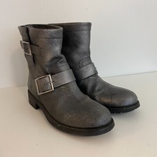 Jimmy Choo Youth Biker Boots Silver Metallic Womens EU 37.5 US 7.5