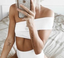 NWOT White ribbed one shoulder bandeau bikini S