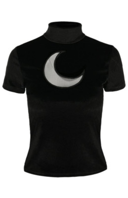 Restyle Mesh Top Shirt Moon Witch Hexe Mond Halbmond schwarz
