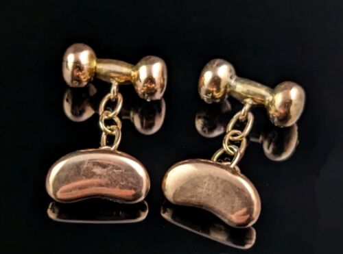 Antique 9ct Rose gold lucky bean cufflinks, Edwardian - Foto 1 di 11