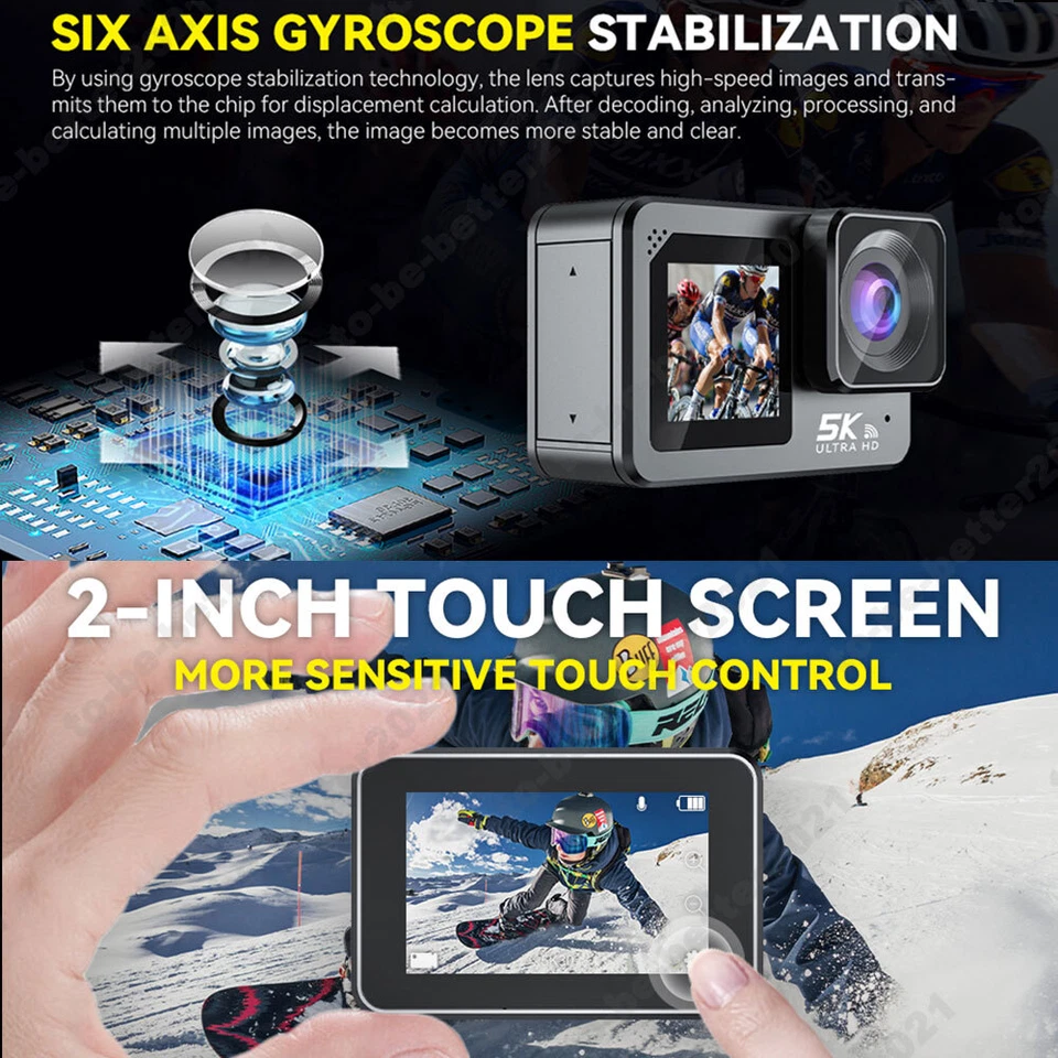 5K 50MP Ultra HD Action Camera,30FPS WiFi Sports 1.3" Dual Touch Screen 170° - Image 4 of 4