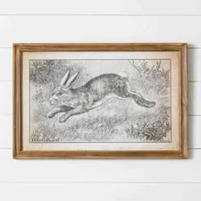 New Vintage Antique Reproduction Nugent LEAPING RABBIT BLACK WHITE PICTURE Aged