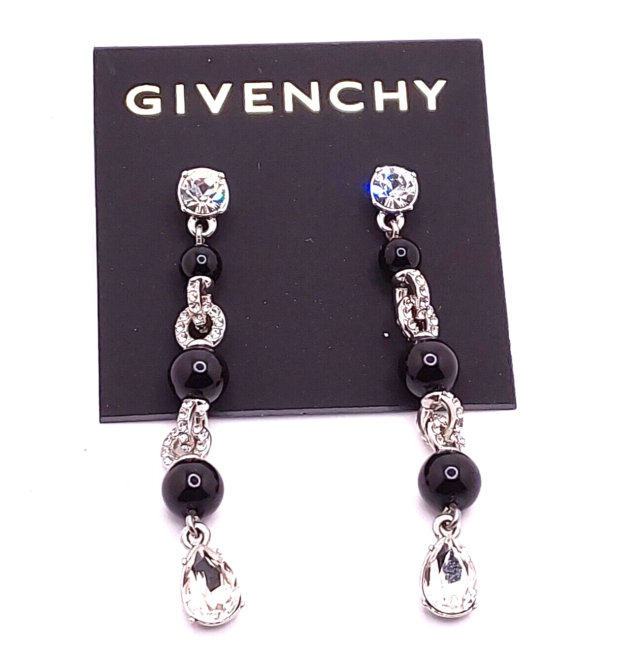 Givenchy Luxury Designer bellissimo orecchino pendente bicolore cristallo placcato argento