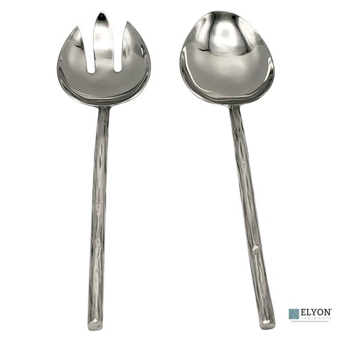 Elyon Twig Reflective Silver Salad Serving Set Indian Artisan Made Forged - Picture 7 of 7