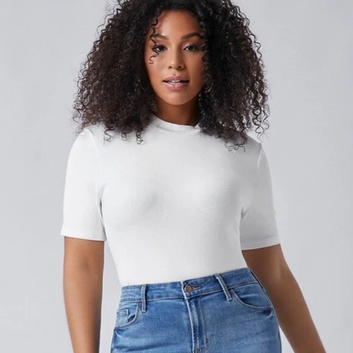 SHEIN NIB BASICS Plus Solid Fitted Tee in White Size 0XL 12