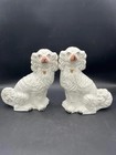 Lovely Antique C1870 English Staffordshire Mantle Spaniel Dog Pair 10” White