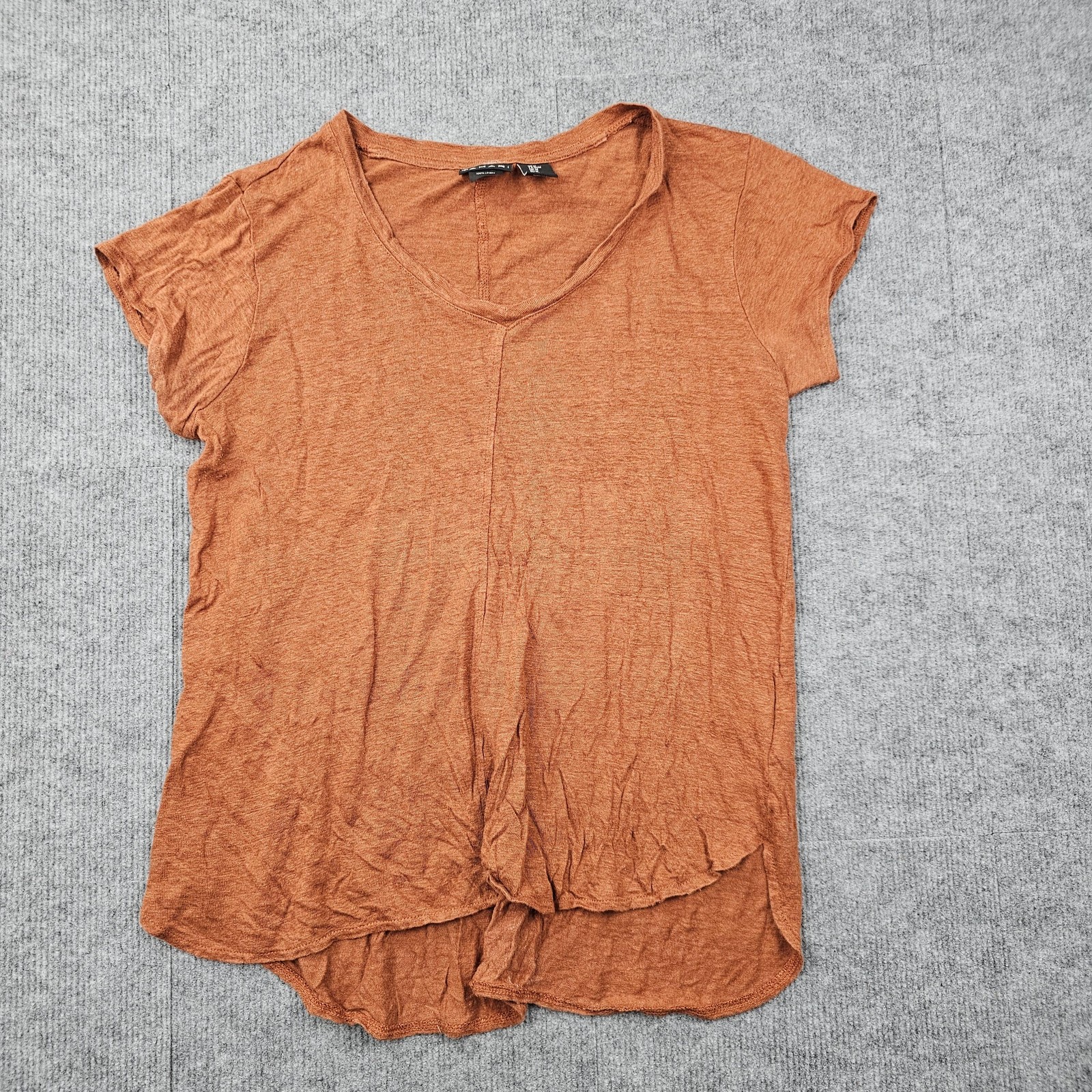 Tahari Shirt Womens Medium Linen Short Sleeve V Neck Lightweight Summer Coastal