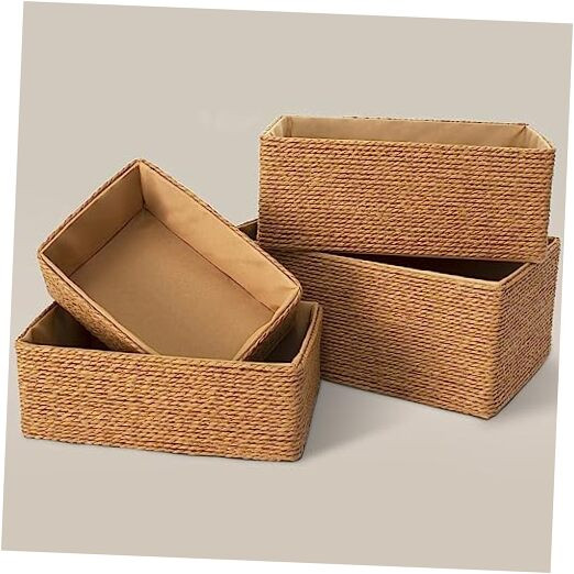 Cesta de almacenamiento de mimbre reciclado, cestas de almacenamiento de cuerda de papel para organizar