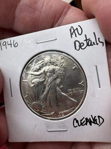 1946 Walking Liberty Silver Half Dollar AU Details Cleaned