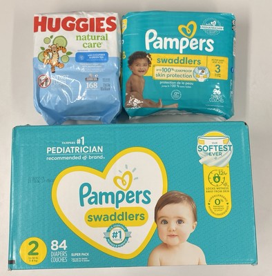 Pampers Swaddlers Diapers - 84 Size 2 (12-18lb) , 26 Size 3 (16-28lb) + Huggies