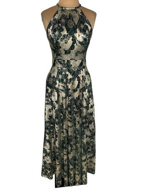 slim fit dress slacks Betsy & Adam Metallic Cutout-Back Halter Gown - Jade Green main image 0