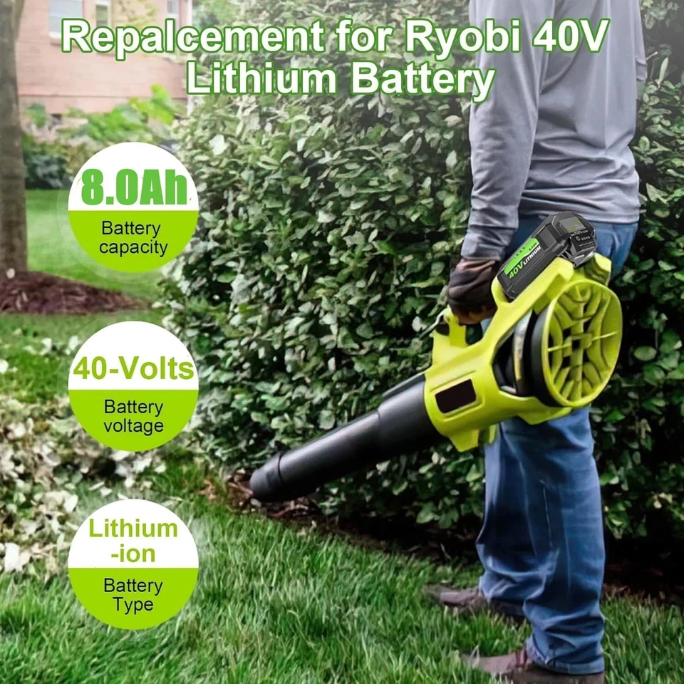 8.0Ah Battery 40 Volt for Ryobi 40V Lithium OP40602 Battery with LED / Charger - Image 2 of 4