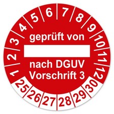 Pr&uuml;fplaketten Gepr&uuml;ft von nach UVV DGUV Vorschrift 3 2025-2026 Folie LTA003 Rot